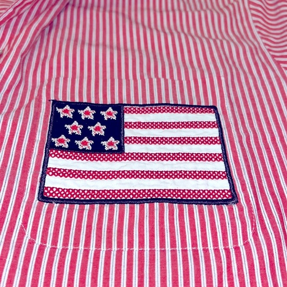 VINTAGE Karen Scott Red STRIPE Short Sleeve STARS Button Down FLAG embroidered - Picture 3 of 10